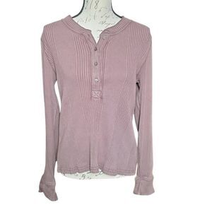 Aerie Women's Size XL Brown Ribbed Long Sleeve Henley Shirt